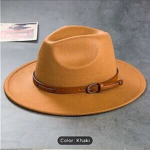 Fedora Khaki Hat Unisex Classy Chic Men Women Buckle Strap